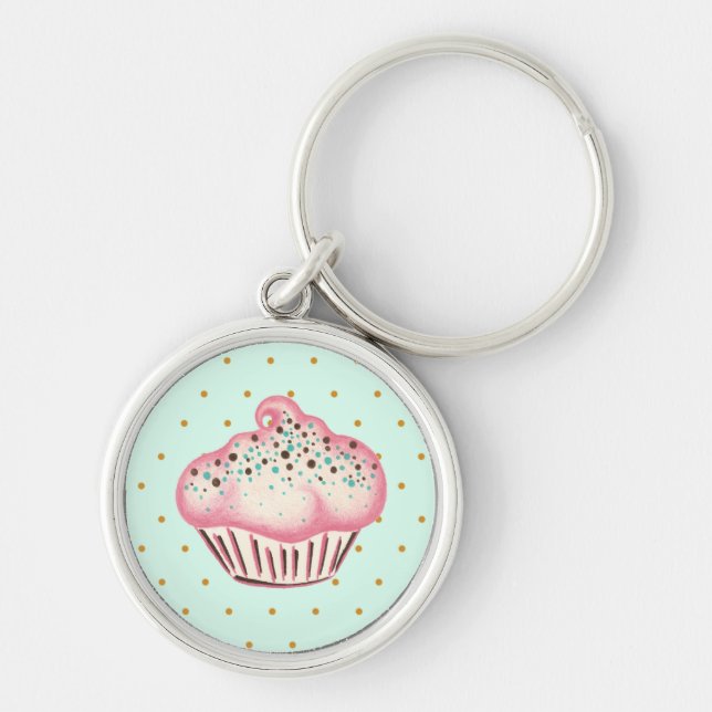 Porte-clés Cupcake au Chocolat Menthe Rose (Devant)