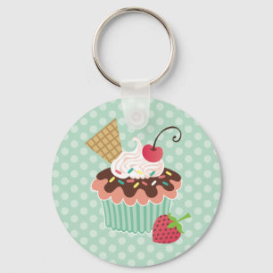 Porte-clés Cupcake cerise et menthe