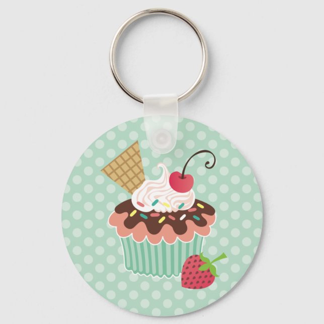 Porte-clés Cupcake cerise et menthe (Recto)