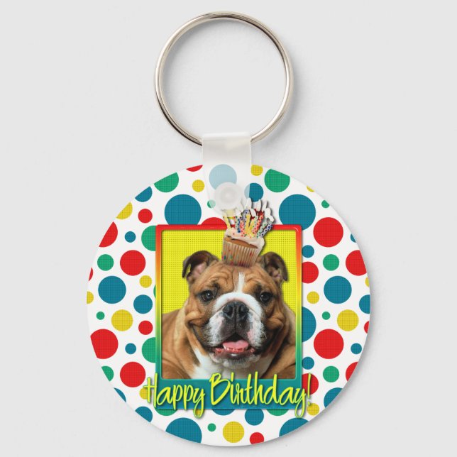Porte-clés Cupcake d'anniversaire - Bulldog - Dark (Recto)