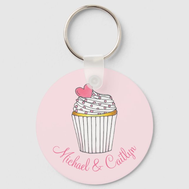 Porte-clés Cupcake de coeur rose Porte - clé mariage Faveurs (Recto)