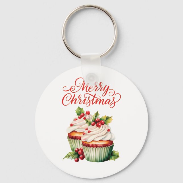 Porte-clés Cupcake de Noël Holly Berry (Recto)