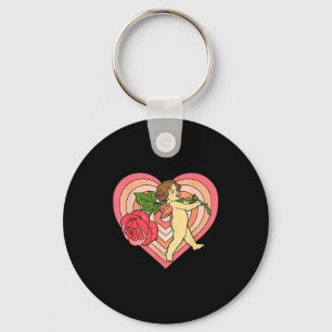 Porte-clés Cupid Chérubin Ange Avec Rose Rouge Cœur Amour Sai