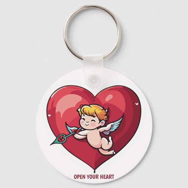 Porte-clés Cupidon sur le coeur rouge (Recto)