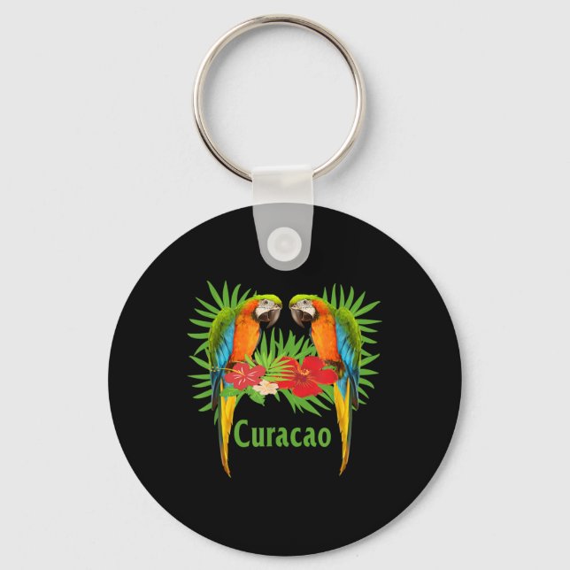 Porte-clés Curacao Perroquets de vacances Fleurs tropicales G (Recto)