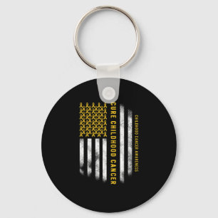 Porte-clés Cure Chilhood Cancer Gold Ribbon USA Flag Support