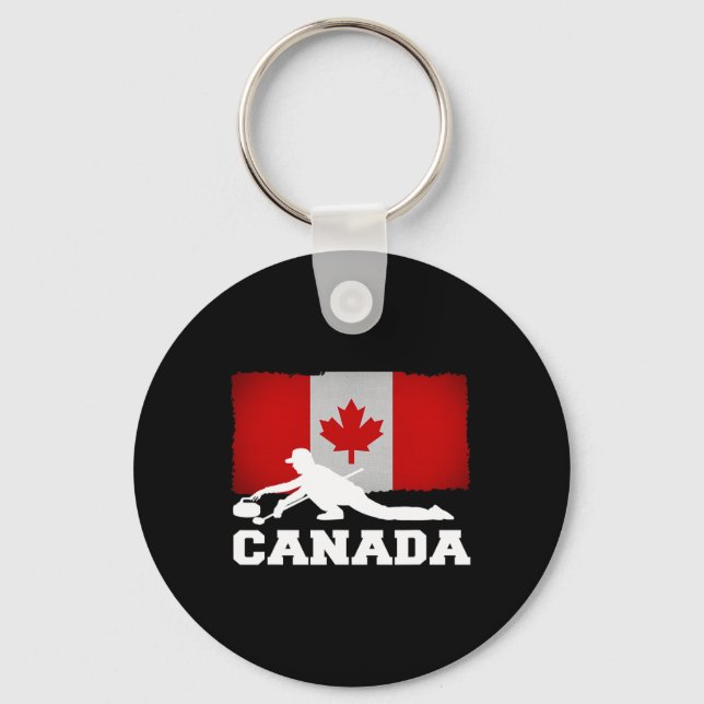 Porte-clés Curling Canada Drapeau Fierté Vacances Voyage Cana (Recto)