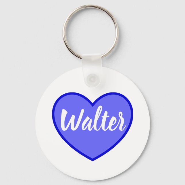 Porte-clés Curvy Walter Nom Dans Blue Love Heart, (Recto)