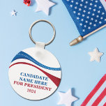 Porte-clés Custom Add Your Own Candidate for President 2024 B<br><div class="desc">Customize your own political campaign keychain by adding your own name or another politician under this artistic American Flag in red,  white,  and blue. Add a custom name for president in 2024.</div>