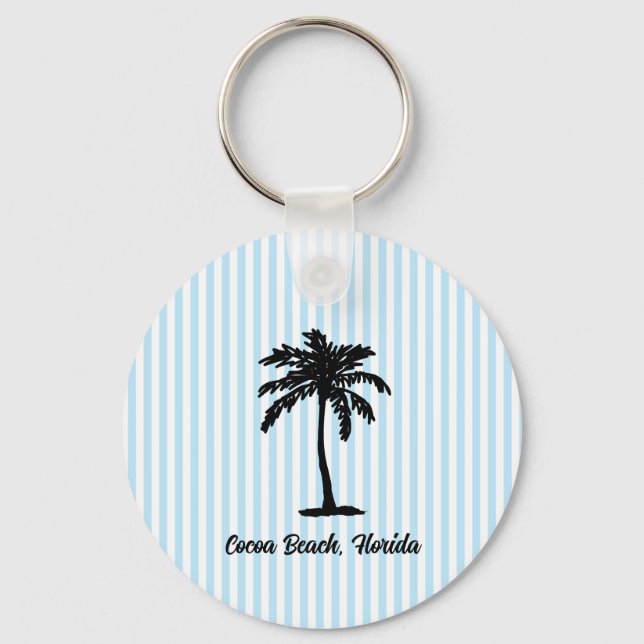Porte-clés Custom Beach Palm Tree Nautical Blue Stripe (Recto)