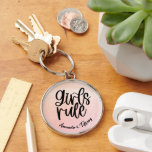Porte-clés Custom BFF Name Girls Rule Friendship<br><div class="desc">Celebrate your everlasting friendship with this custom BFF design. The design boasts the words 'Girls Rule' and your name with your bestie's on the baby pink watercolor background, making it a one-of-a-kind treasure. Show your BFF how much she means to you with this meaningful and stylish design. Order yours today...</div>