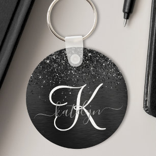 Porte-clés Custom Black Glitter Sparkle Monogram