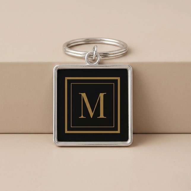 Porte-clés Custom Black & Gold Framed Monogram (Créateur téléchargé)