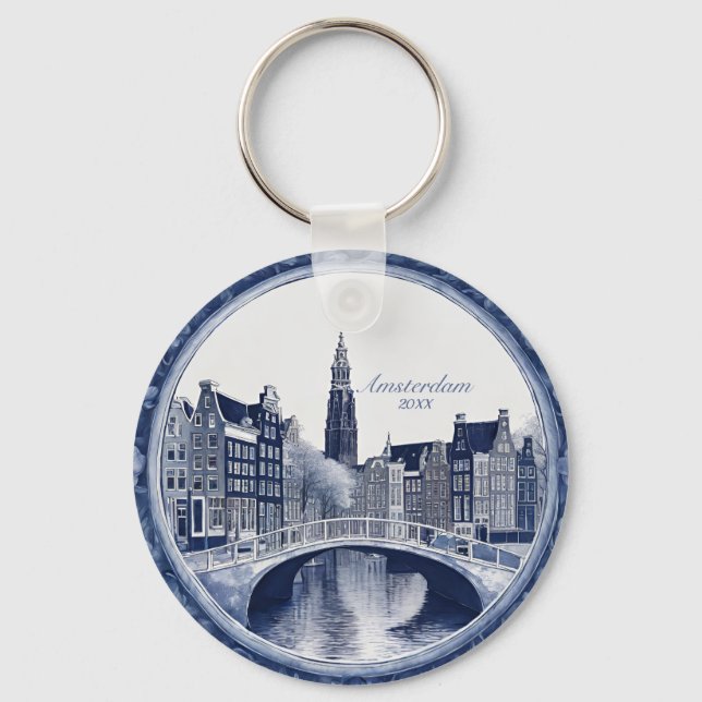 Porte-clés Custom Blue Delft Amsterdam Souvenir (Recto)