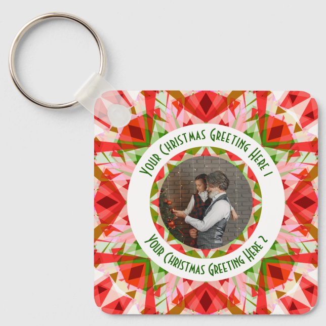 Porte-clés Custom Christmas Star Jolly Red Fun Photo Grey (Recto)