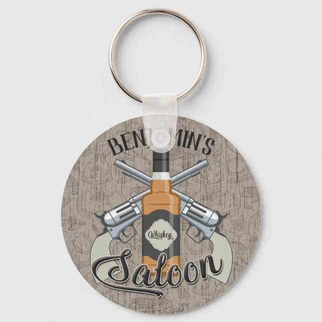 Porte-clés Custom Cowboy Revolver Gun Whiskey Saloon (Recto)