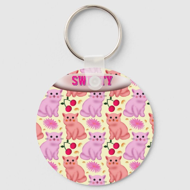 Porte-clés Custom Cute Cat Cherry Floral Pattern (Recto)