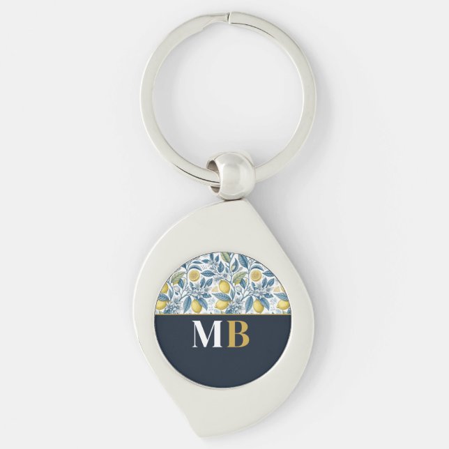 Porte-clés Custom Elegant Mediterranean Lemon Botanical Navy (Devant)