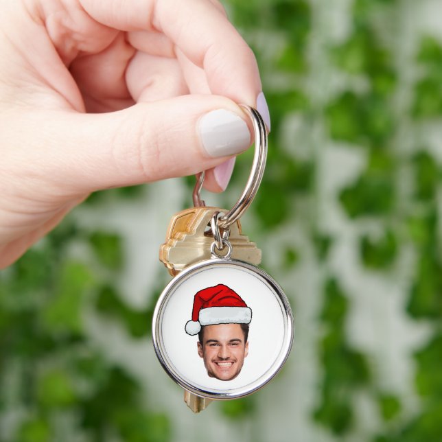 Porte-clés Custom Face Photo Santa Hat Christmas (main)