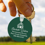 Porte-clés Custom Green Real Estate Company House Realtor<br><div class="desc">This professional realtor keychain is custom made with your real estate company name under the modern cursive script and house image. These chic minimalist green realty business promotional items feature a house logo image for home builder or realty agent company marketing.</div>