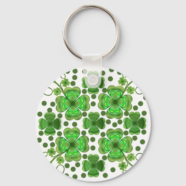 Porte-clés Custom Metallic Green Clover & Swirl Pattern  (Recto)