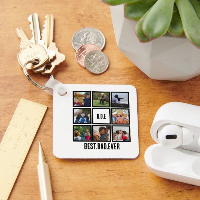 Porte-clés Custom Modern BDE Best Dad Ever 8 Photo Collage (Bureau)