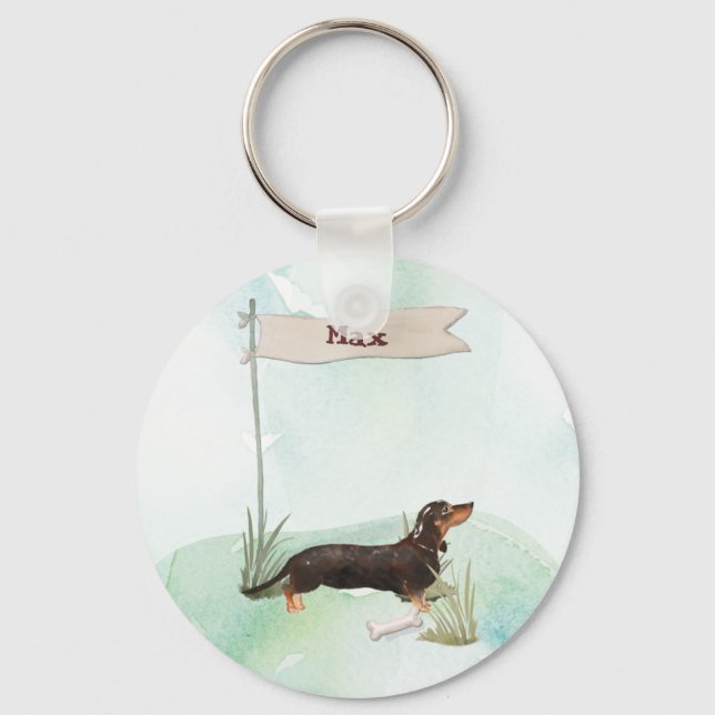Porte-clés Custom Name Black & Tan Dachshund Pet Dog (Recto)