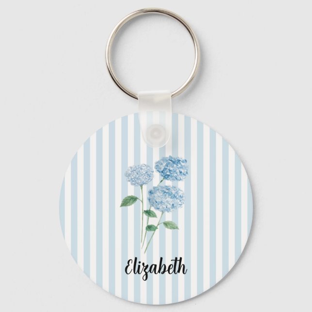 Porte-clés Custom Name Blue Hydrangea Painting Stripe (Recto)