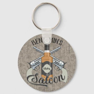 Porte-clés Custom NAME Cowboy Revolver Gun Whiskey Saloon