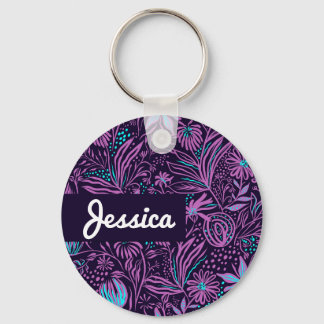 Porte-clés Custom name Floral Keychain