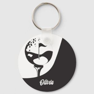 Porte-clés Custom Name Hello Black and White Golf