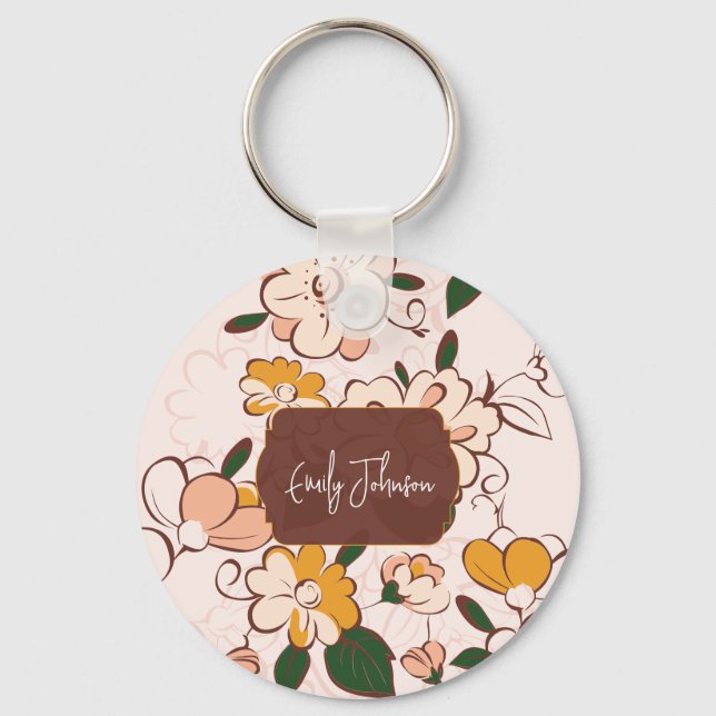 Porte-clés Custom Name Nostalgic Flower Garden Beige Pink (Recto)