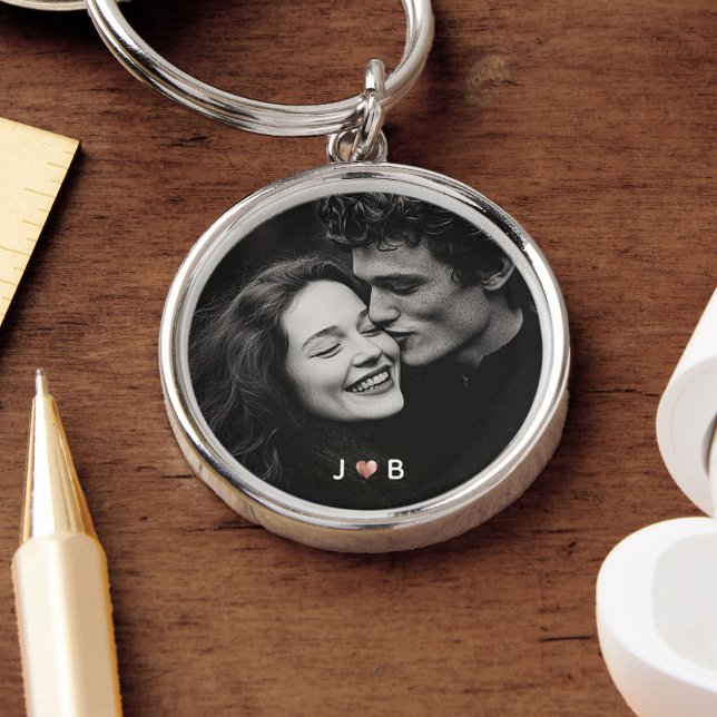 Porte-clés Custom Photo Initial Heart Monogram Couples Gift (Créateur téléchargé)