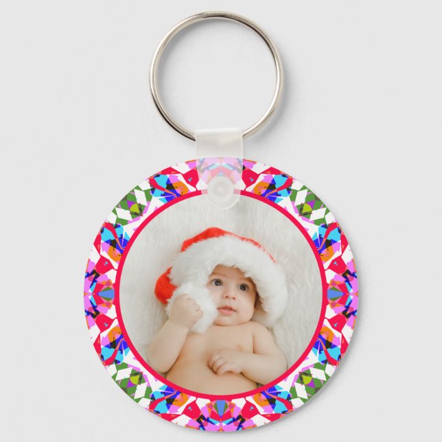 Porte-clés Custom Photo Merry Christmas Modern Colorful (Recto)