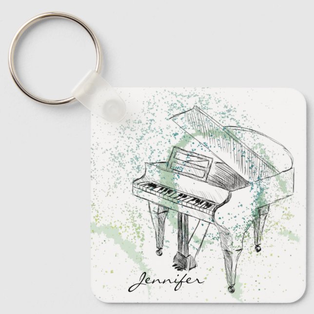 Porte-clés Custom Piano Illustration Art Drawing Music Lovers (Recto)