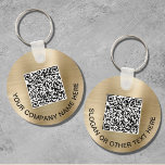Porte-clés Custom QR Code Promotional Gold<br><div class="desc">Simple modern promotional keychain for your business or organization with a brushed gold faux metal background. Input your website's URL address to create a scannable QR code and add two lines of custom text,  such as your company name,  slogan,  thank you,  etc.</div>