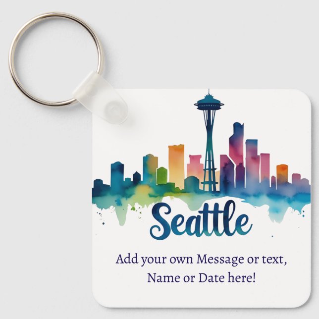 Porte-clés Custom Seattle City watercolor Skyline (Recto)