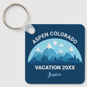 Porte-clés Custom Ski Town Colorado Mountain Vacances Blue