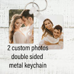Porte-clés Custom two couple photo double sided aluminium<br><div class="desc">Add your custom 2 photos and create your own personalized keychain.</div>