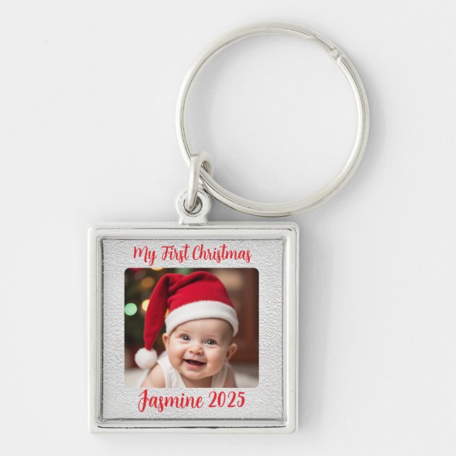 Porte-clés Customisable Premium Square Baby First Christmas (Devant)