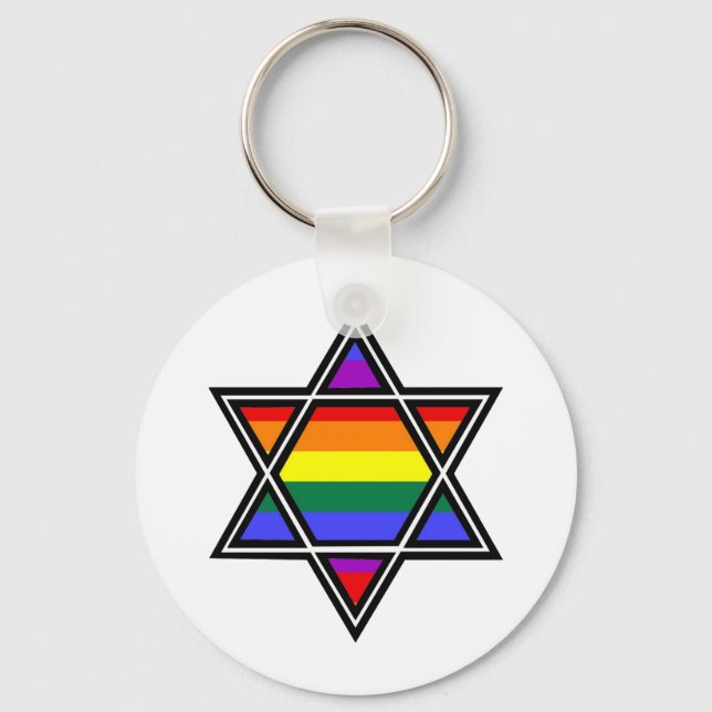 Porte-clés Customizable Gay Pride Rainbow Star of David (Recto)
