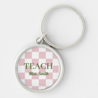 Porte-clés Customizable Name Teach Tote Cute Pink Checkered