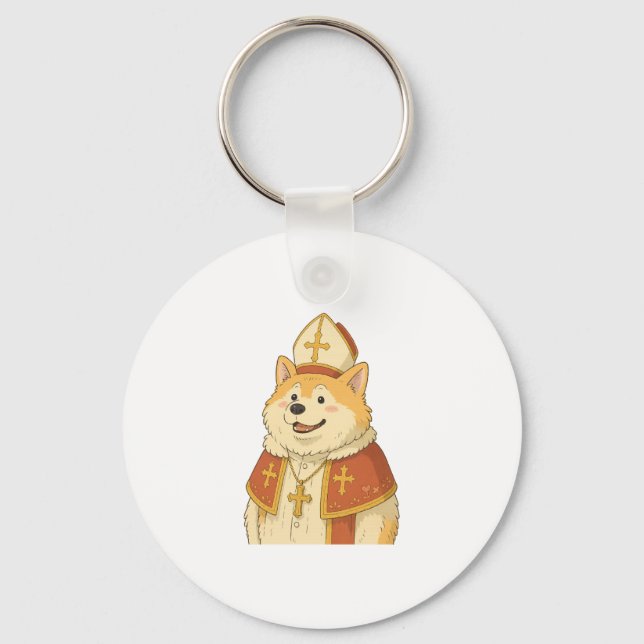 Porte-clés Cute Akita Pope - Drôle Chien Design (Recto)