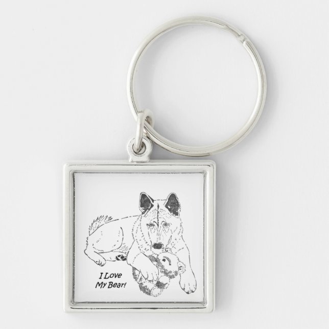 Porte-clés Cute akita with teddy bear dog art keychain (Devant)