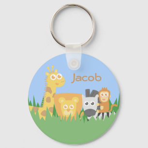 Porte-clés Cute and Colourful Safari Animals Personalized