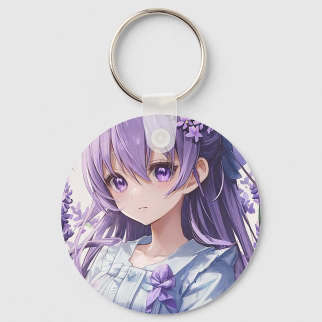 Porte-clés Cute Anime Girl And Lavender (Recto)