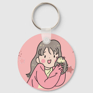 Porte-clés Cute Anime Girl Hugging Opossum Keychain - Kawaii 
