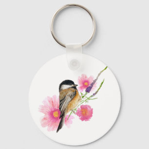 Porte-clés Cute Aquarelle Fleurs de poulet Art