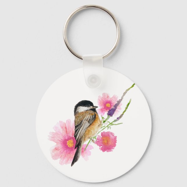 Porte-clés Cute Aquarelle Fleurs de poulet Art (Recto)