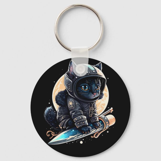 Porte-clés Cute astronaute de chat noir (Recto)